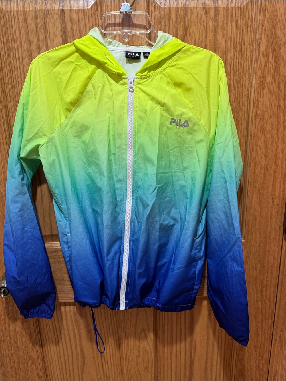 Fila Kids Gradient Hooded Windbreaker Jacket - Neon Yellow to Royal Blue